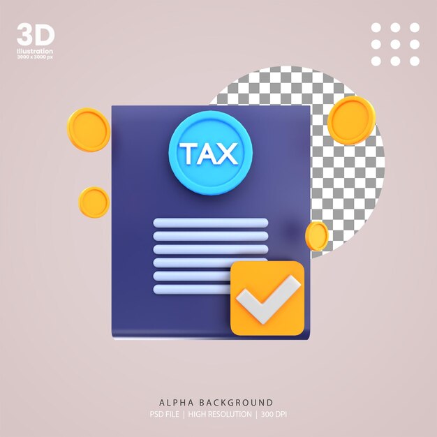 PSD 3d render tax approved illustration