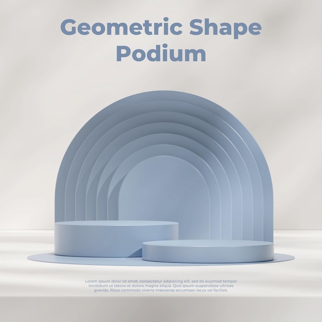 3d render template mock up of blue podium in square with white background and shadow