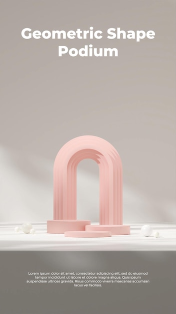 3d render template mockup of pink podium in portrait with arch backdrop and white sphere