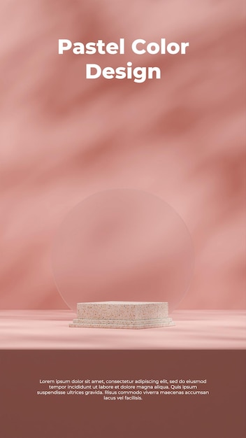 3d render template mockup of terrazzo podium in portrait with frost glass circle and pink sun shade