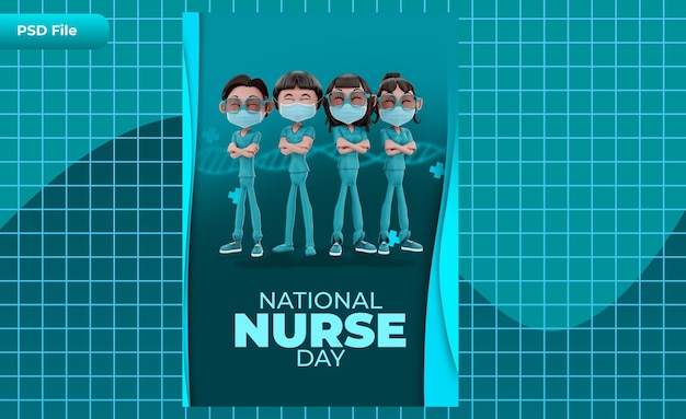 PSD 3d render template national nurse day illustration