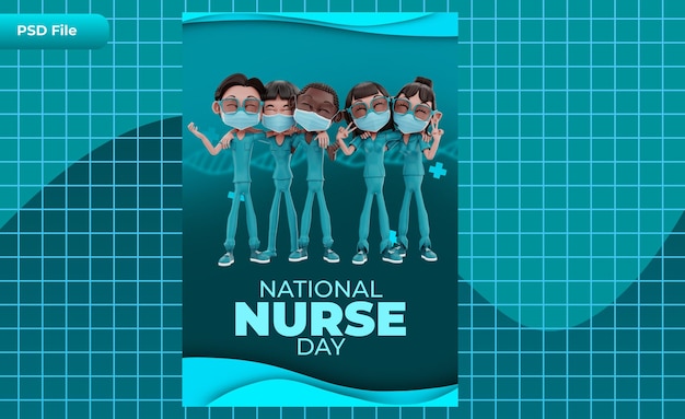 PSD 3d render template national nurse day illustration