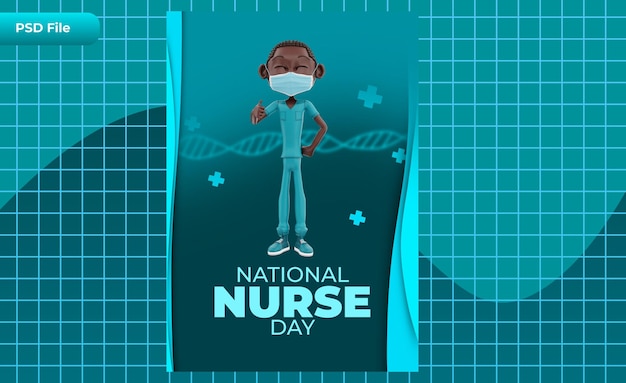 PSD 3d render template national nurse day illustration