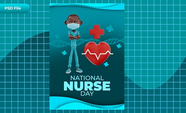 PSD 3d render template national nurse day illustration