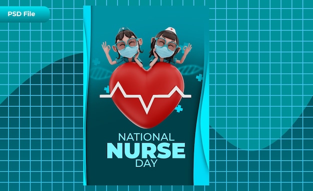 PSD 3d render template national nurse day illustration