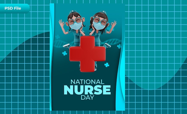 PSD 3d render template national nurse day illustration