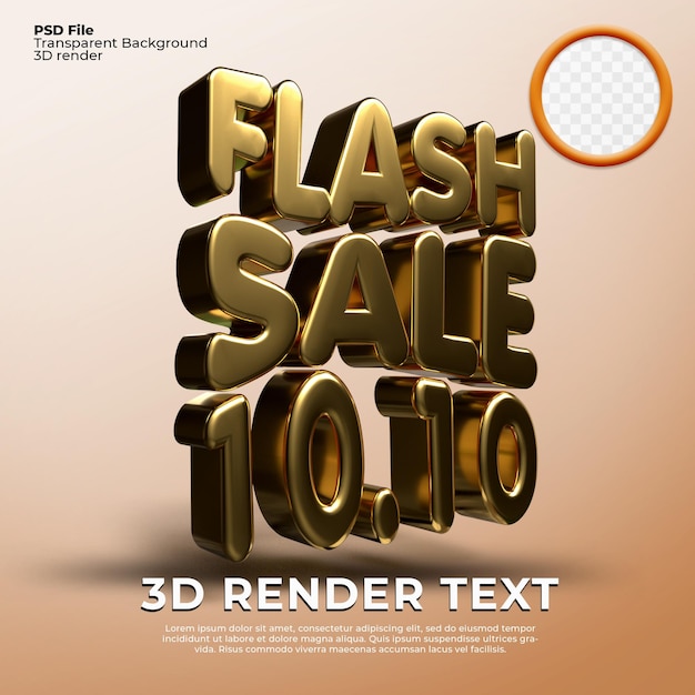 3D render text flash sale 10.10 gold style