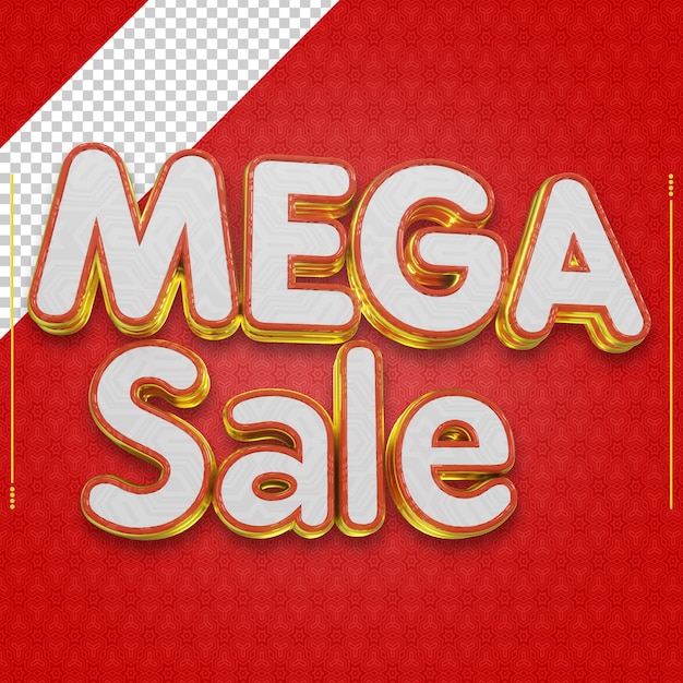 PSD 3d render text mega sale gold and red