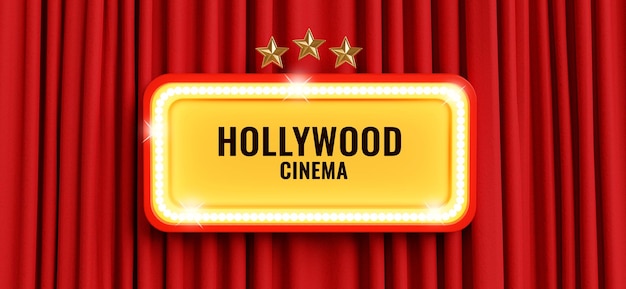 3d render of theater sign on red curtain