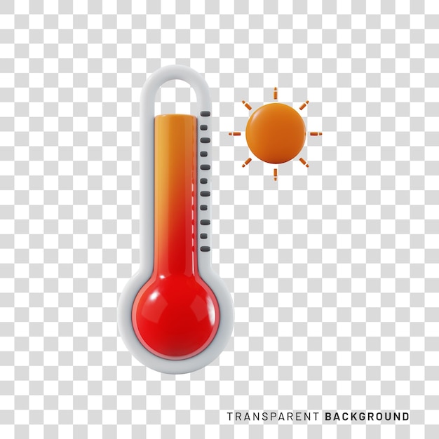 3D render of thermometer with hot or high temperature icon