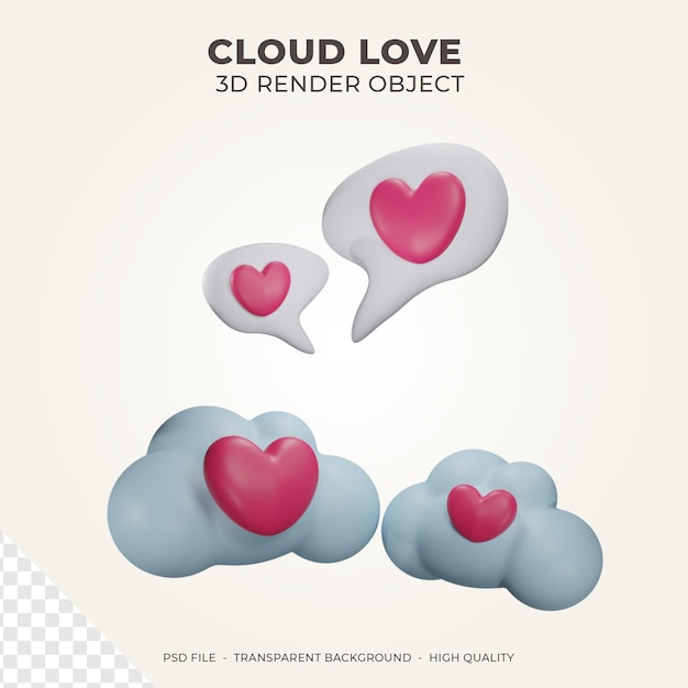 3D Render Valentine Cloud Love