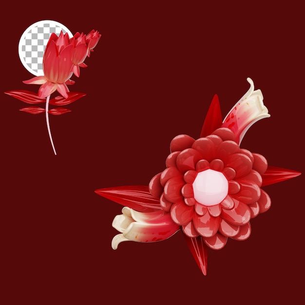 3D render valentines day flowers decorative composition isolated