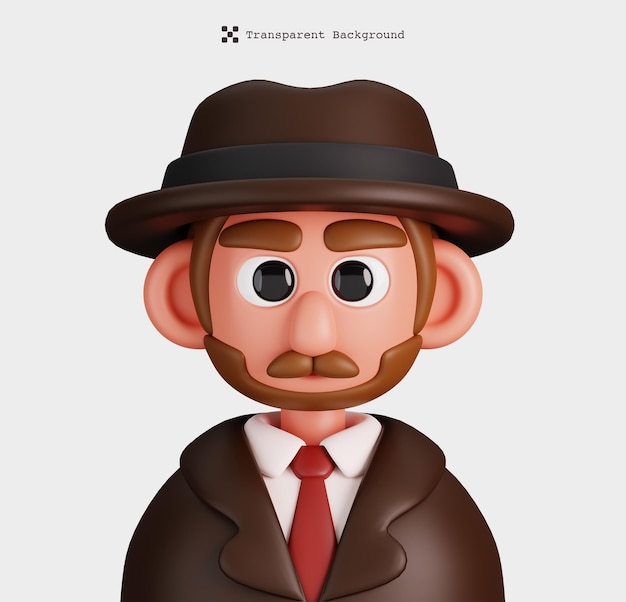 3D render of a vintage detective characters isolated Professions and occupations avatar icons