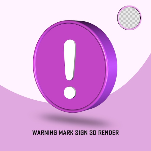 3D render warning mark sign purple color