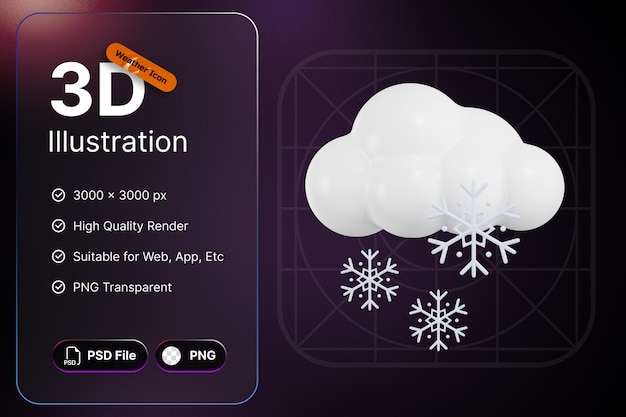 3D Render Weather Icons Cloud Snow For Forecast Design Application And Web