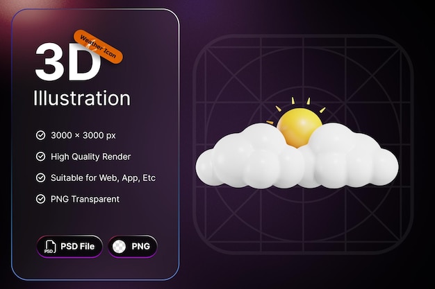 3D Render Weather Icons Sun Cloudy For Forecast Design Application And Web