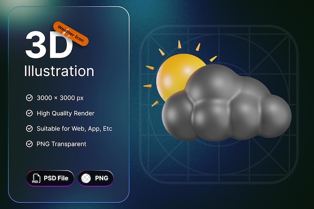 3D Render Weather Icons Sun Cloudy Without Rain For Forecast Design Application And Web