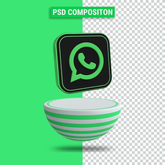 3d render of whatsapp icon with green striped podium