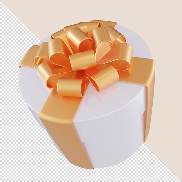 3d render white gift box with a gold bow ribbon