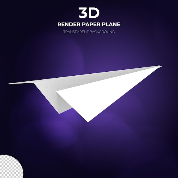 3d render white paper plane with transparent background