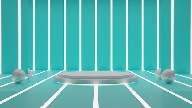 3d render white podium on blue background. premium render