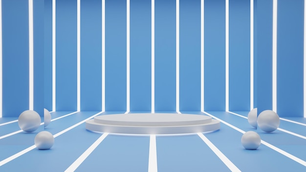 3d render white podium on blue background. premium render