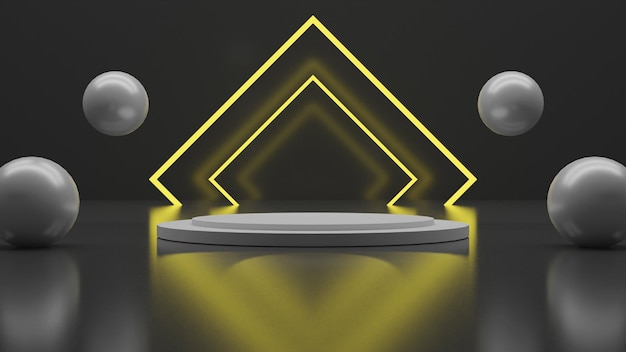 3D render white podium with yellow light on black background