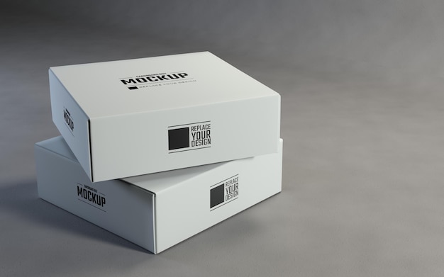 3D Render White Square Cardboard Boxes Mockup Design