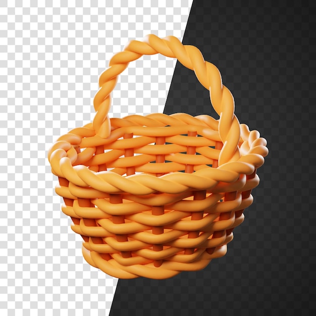 3d render wooden basket stylized illustration