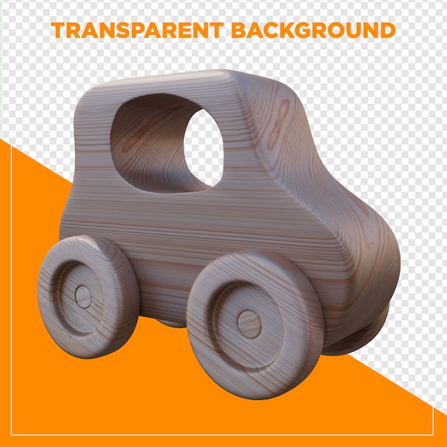 PSD 3d render wooden toy car with window with transparent background