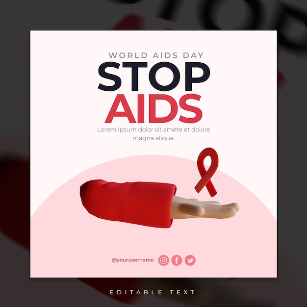 3d render world aids day social media post template