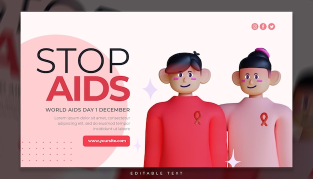 PSD 3d render world aids day template banner