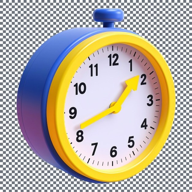 3d render of yellow alarm clock isolated on a transparent background