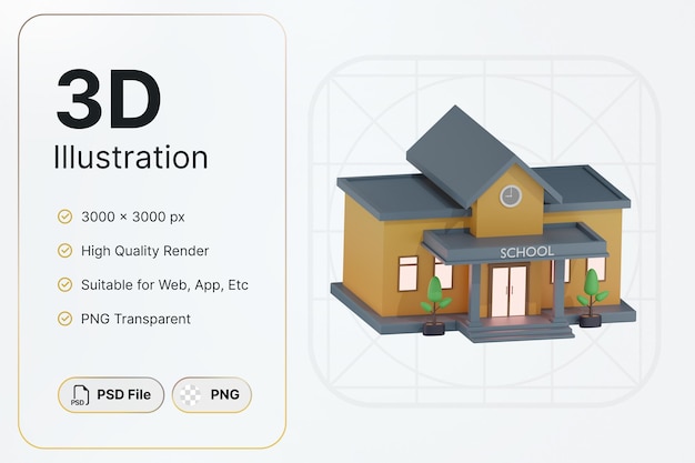 3D Render Yellow School Building Left Angle Concept Modern Design