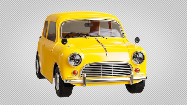 3d render of yellow vintage car on transparent background