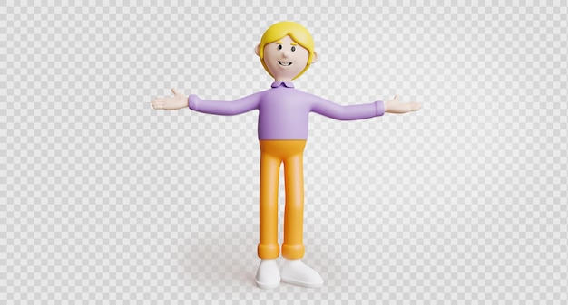 3D render of a young man and his pose with his arms outstretched