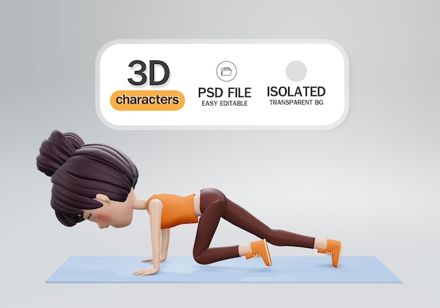 3d render. young woman doing exercise - mountain climbers HIIT workout