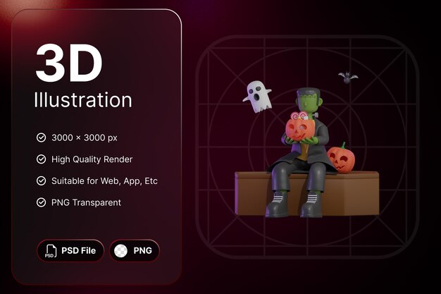 3D Render Zombies With Crate Object Halloween Day Concept Modern Design