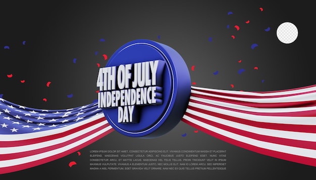 3D Rendered 4th of July Independence Day with Transparent Background