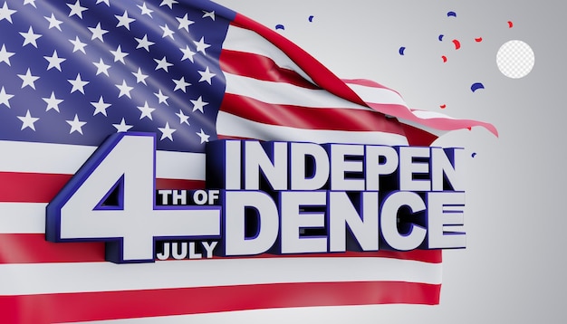 3D Rendered 4th of July Independence Day with Transparent Background