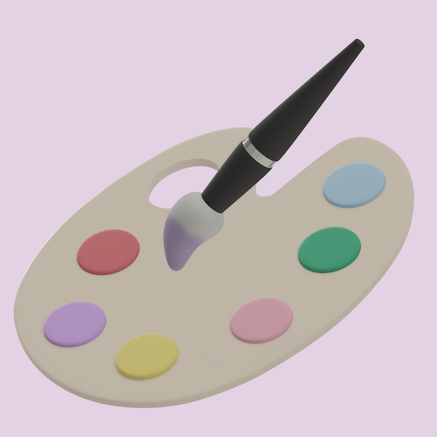 3d rendered art color palette with paintbrush drawing tools isolated