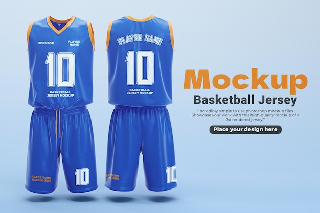 3d rendered basketball player jersey mockup front and back view