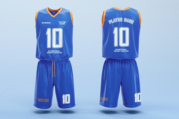 PSD 3d rendered basketball player jersey mockup front and back view