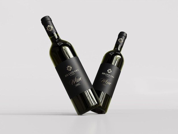 3d rendered black wine bottle mockup