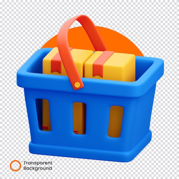 3D Rendered Blue Shopping Basket Icon Illustration