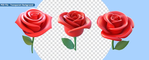 3D Rendered Cartoon Set of Red Rose Flower Buds