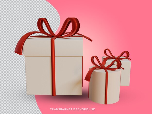 3d rendered Christmas white and red gift box in transparent background front vie