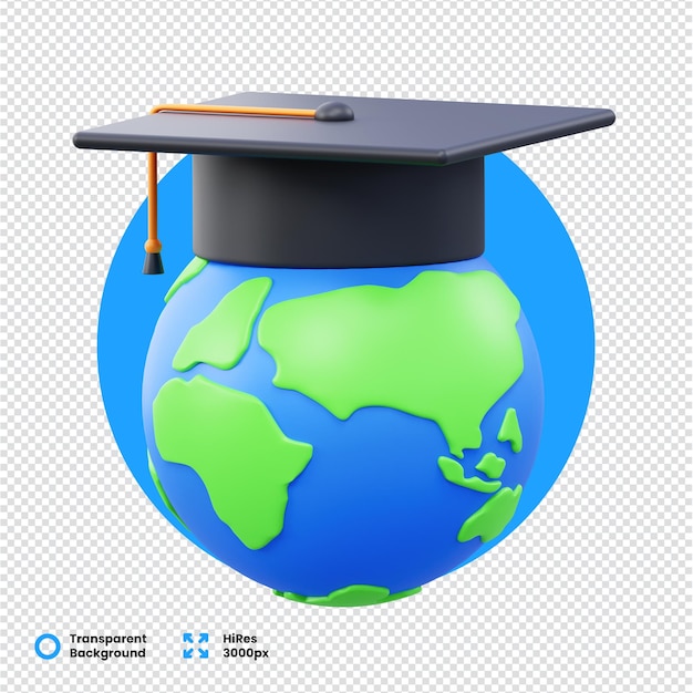 PSD 3d rendered globe with graduation cap symbolizing global education