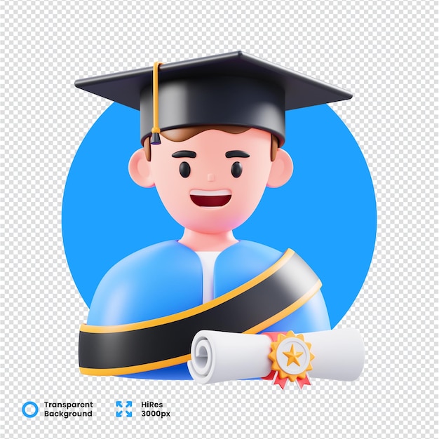 3D rendered graduate boy icon on transparent background