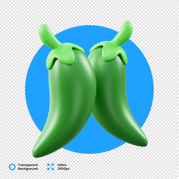 PSD 3d rendered green chili peppers on a transparent background